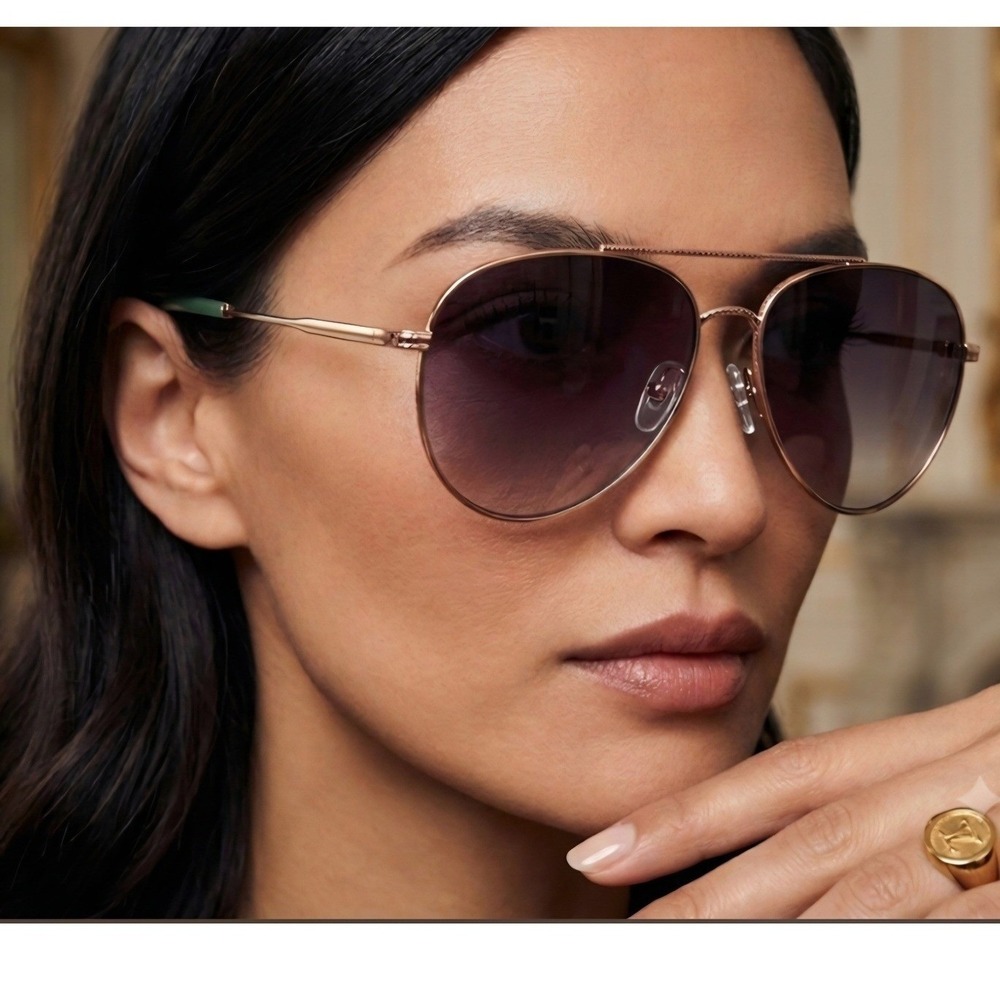 Oscar de la Renta Aviator Chic Unisex Sunglasses Gold Purple Gradient 100% UV